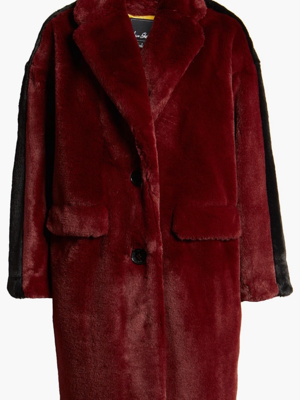 Sam Edelman Faux Fur Coat in Burgundy with Black Trim